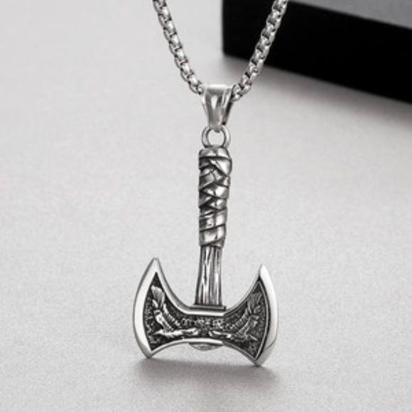 Stainless Steel Titanium Mens Silver Pendant Necklace - Picture 6 of 9